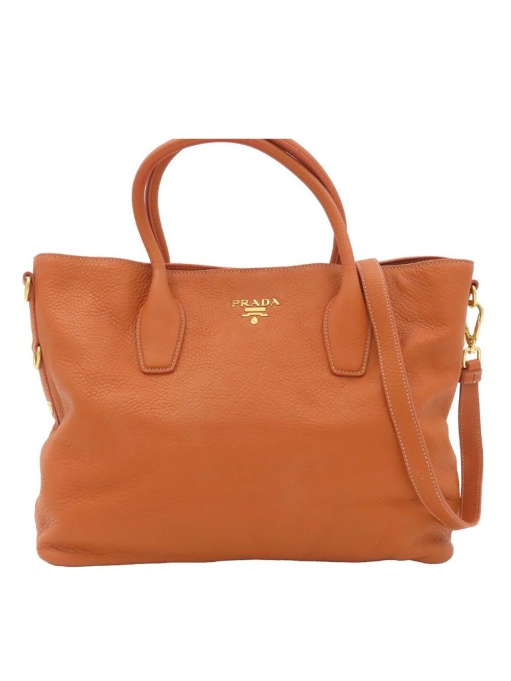 Prada Tote 2-Way Shoulder Orange Leather